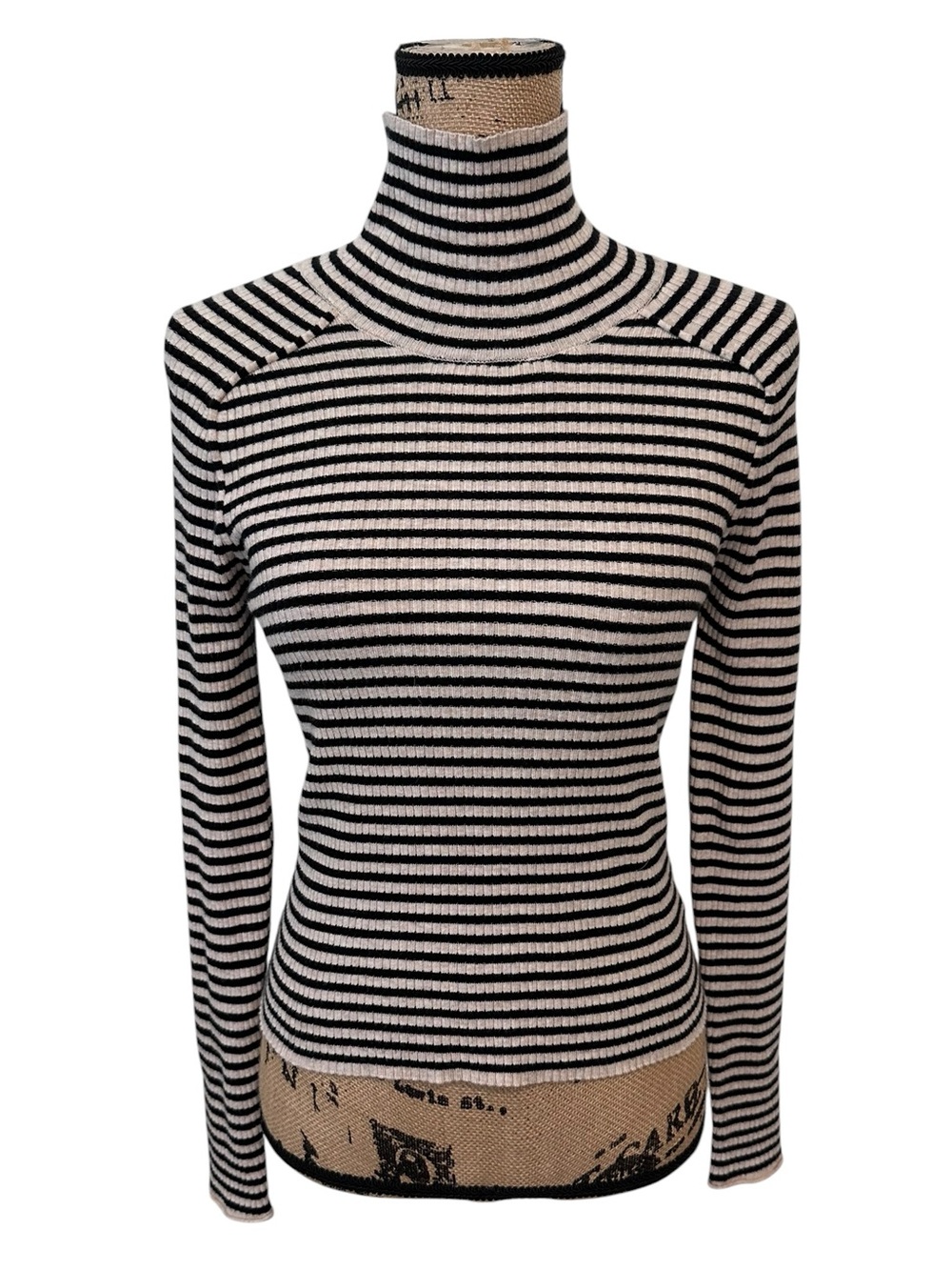 Universal Thread Black & Cream Striped Ribbed Turtleneck